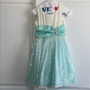 Zoe Ltd. Kids Formal Dress in White and Aqua